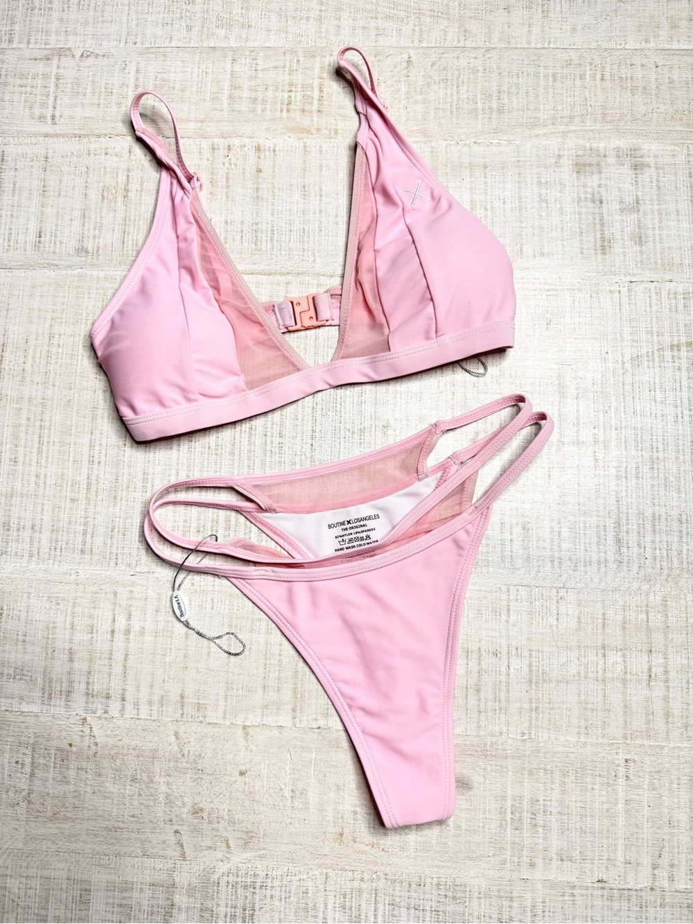 Boutine Los Angeles Pink Bikini Set Strappy Triangle Top Thong Bottom Medium